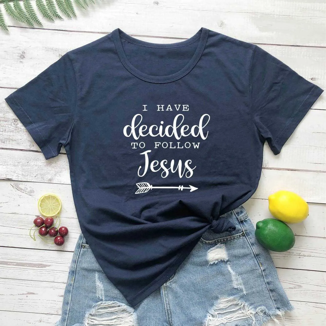 나는 예수 T 셔츠 슬로건 패션 기독교 성경 침례 티를 따르기로 결정했습니다.