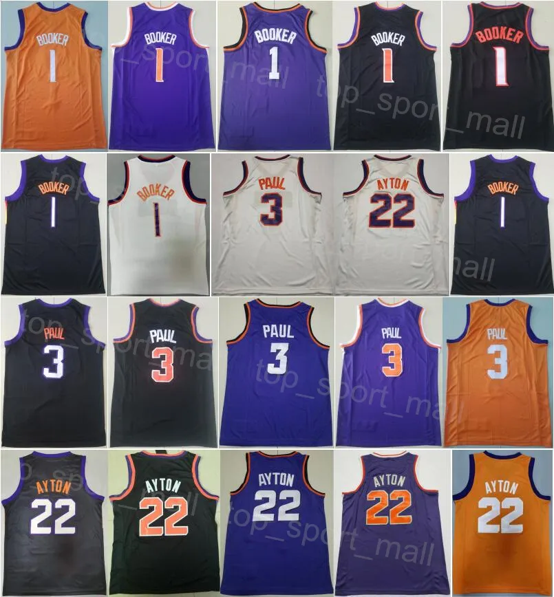 حصل الرجال على كرة السلة فالي ديفين بوكر جيرسي 1 دياندر آيتون 22 كريس بول 3 City City Classic Icon Edition Black Orange Purple White Stitched