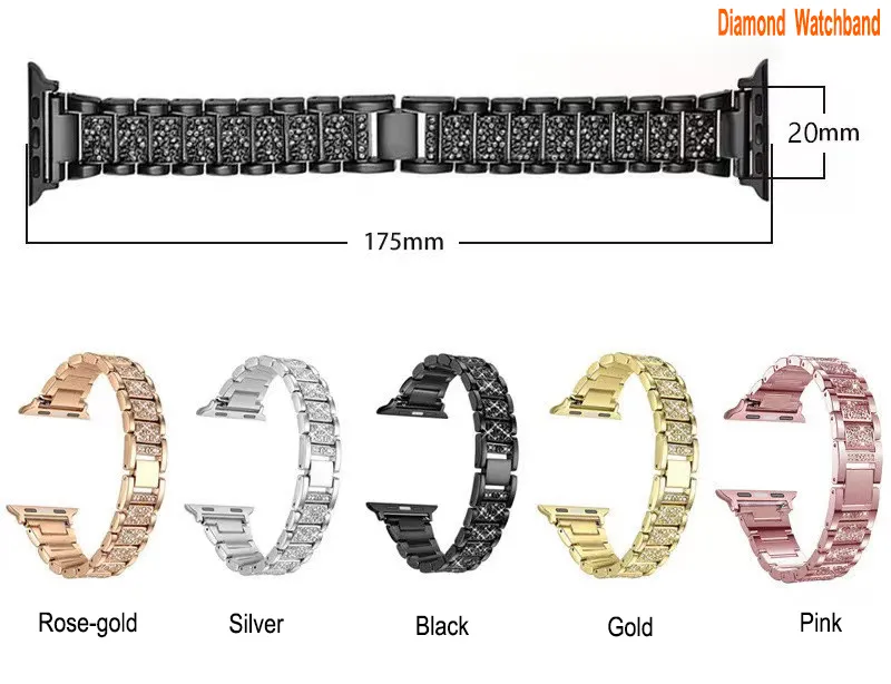 Metall armbandsband f￶r Apple Watch Band 45mm 44mm 42mm 41mm 38mm 40mm SE 7 Series 6 5 4 3 2 Bling Diamond Rhinestone rostfritt st￥l ers￤ttningsarmband iwatch Band