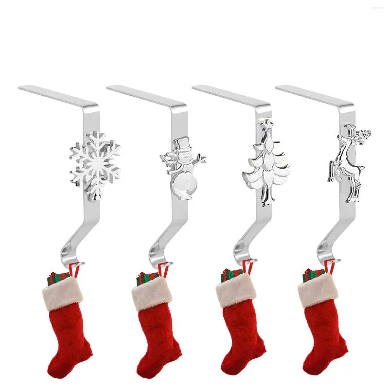 Decorações de Natal Titulares de meia para o conjunto de 4 ganchos de lareira do suporte de metal de metal