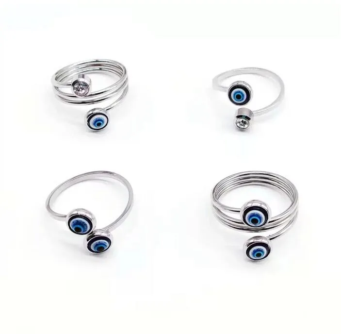 Anillos de banda de dedo de mal de ojo azul de acero inoxidable para regalo de mujer anillo abierto de ojo de la suerte turco