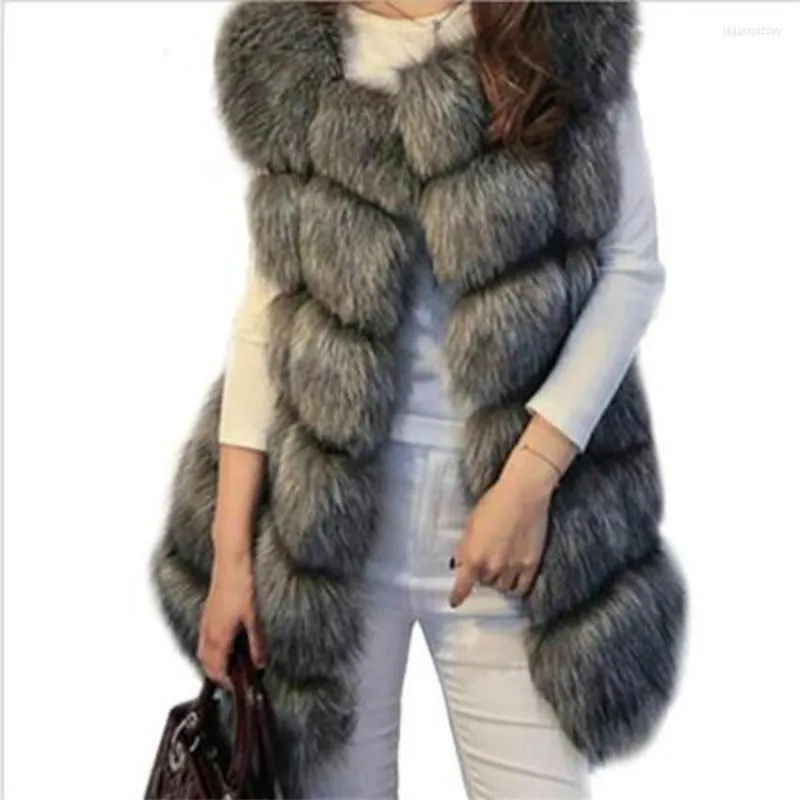 Pelliccia da donna di grandi dimensioni Faux Vest Autunno Midi Long Women Furry Slim Women's Fake Women Winter Coat WZ352