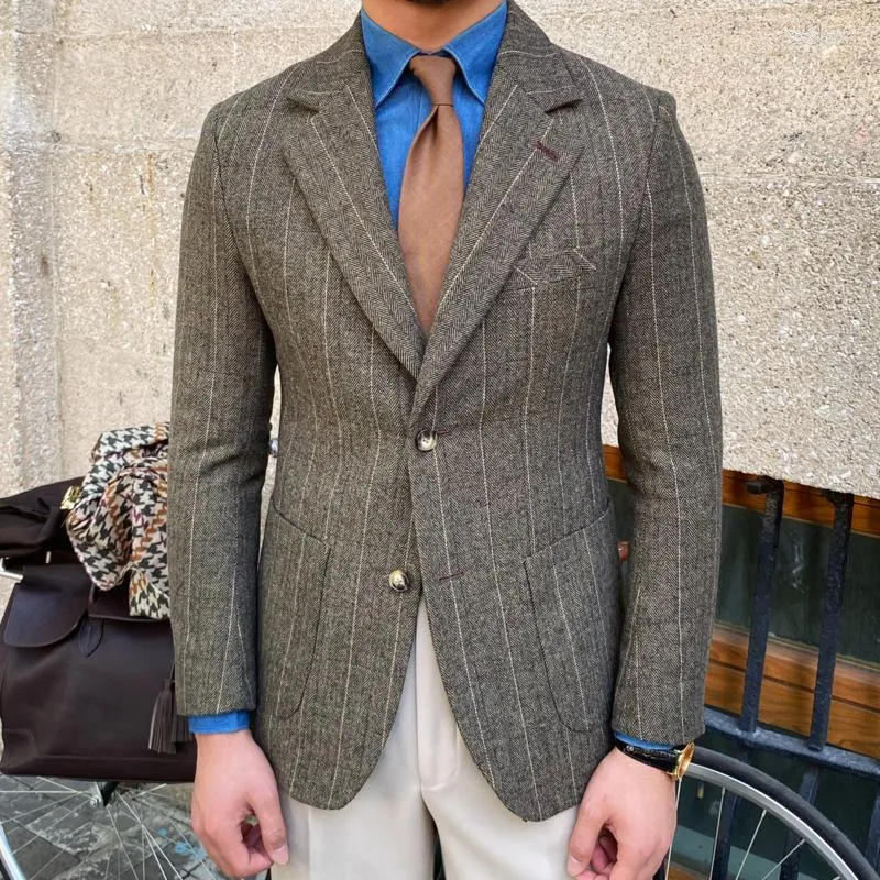 Abiti da uomo Blazer a righe a spina di pesce Cappotto da uomo casual Slim manica lunga Abito da uomo Abito da ballo Blazer Chaquetas Hombre De Vestir