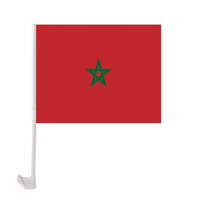 Maroc Voiture Drapeau 30x45cm Polyester Protection UV Coupe Du Monde Fenêtre Clip De Décoration De Voiture Bannière avec Mât De Drapeau