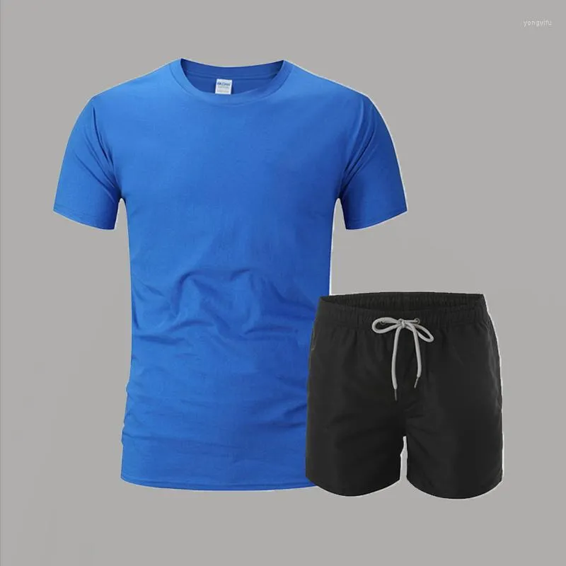 Herrbanor Solid Casual Set Män kläder Bomull Summer Cool Sportwear Sweatsuit Manlig sportdräkter Make Loose Short Sleeve and