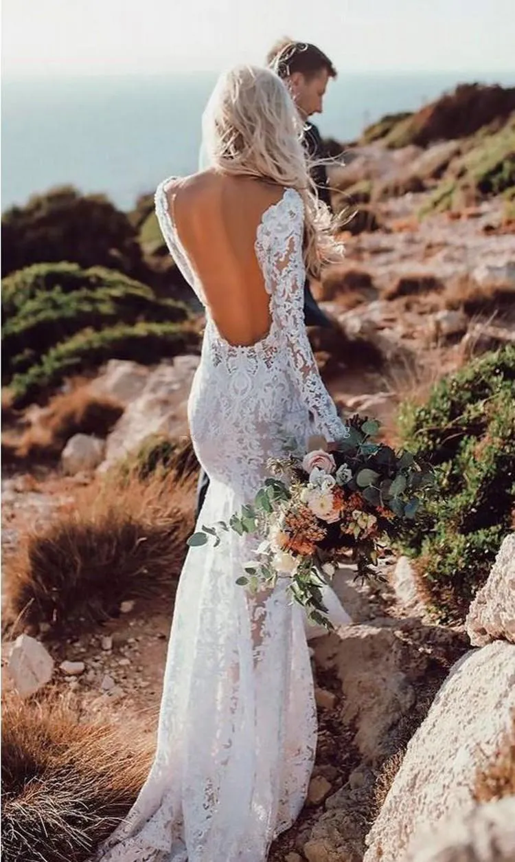 bohemian backless wedding dresses Custom-made boho mermaid dress with open back, long sleeves, and sweep train and everything else is collection_going-out The Best Bras For Size:US2-UK4-EUR32