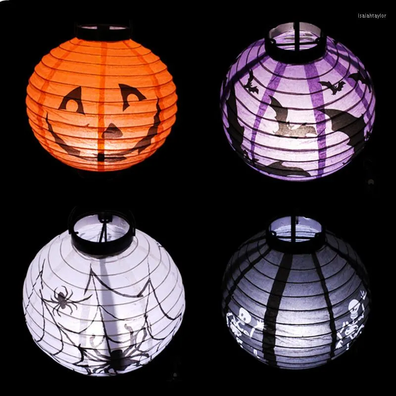 Saiten 20cm Kürbis Spinne Fledermaus Schädel Papierlaterne Kugel LED Lichter Halloween Dekoration für Zuhause Outdoor Club Urlaub batteriebetrieben