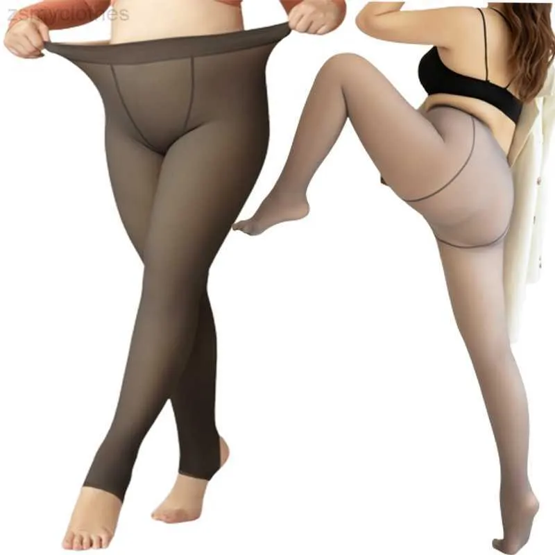 Strumpor strumpor plus storlek vinter kvinnor strumpbyxor termiska genomskinliga strumpbyxor kvinnliga varma leggings falska strumpor fleece tights hudeffekt