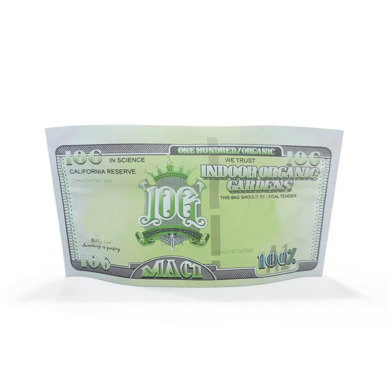 Mylar Bags Geld Vorm Ontwerp Herbruikbare 10g Stand-up Verpakking Pouch Aluminium Kindveilige Voedsel Opslag Snack Zak Geur Proof Plastic Case Met Rits Slot