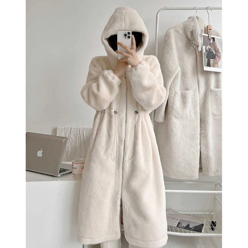 Fourrure pour femmes Faux hiver femmes de haute qualité intégré écologique vison velours long Baggy épais chaud à capuche en peluche manteaux pardessus T221102