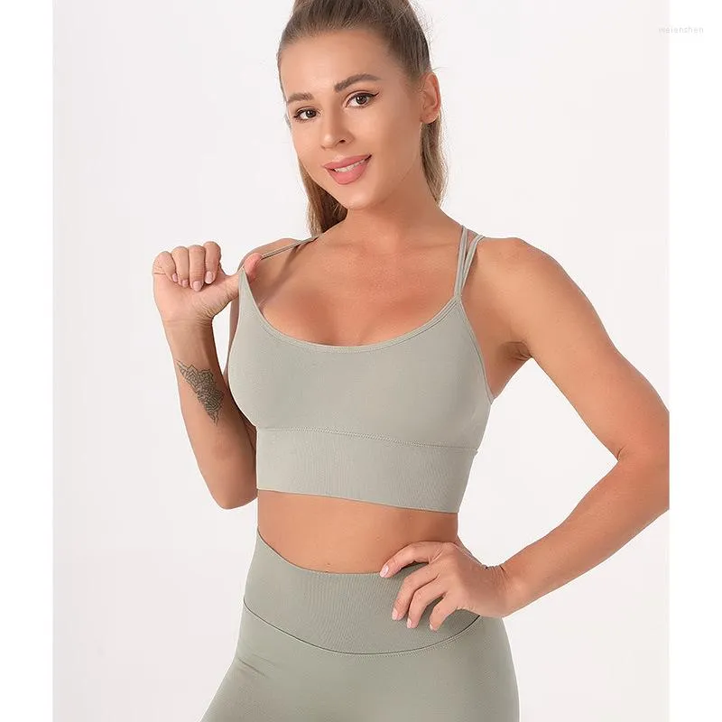 Yoga -outfit vrouwen sport beha cross -riem crop tops gym fitness push up bhas workout gevoerde sport ondergoed brassiere naadloze top run