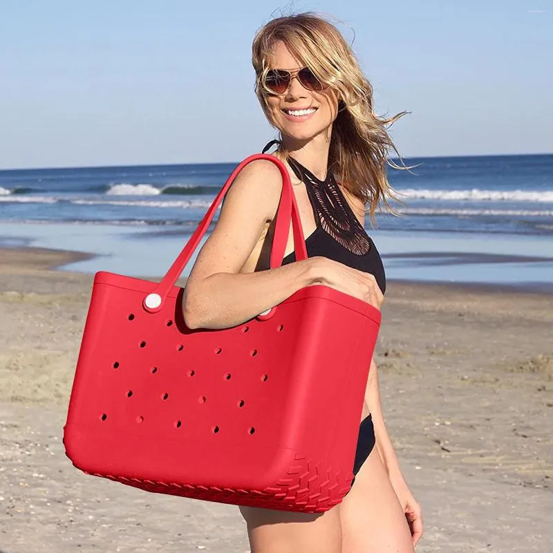 Borse per la spesa 48 36 24 cm Borsa da donna impermeabile intera con fori personalizzati Borsa in gomma estiva Borsa in silicone da spiaggia in plastica Eva di grandi dimensioni278h