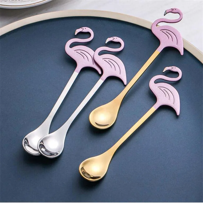 Spoons Stainless Steel Flamingo Coffee Scoop Tableware Ice Cream Teaspoons Stirring Spoon Drinking Tools Party Supplies Drop Delivery Smtrf