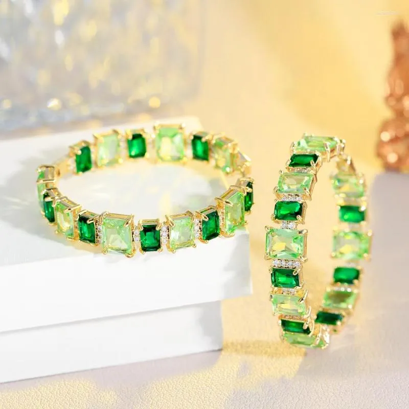 Hoop Earrings ThreeGraces Luxury Green Cubic Zirconia Gold Color Big Circle Round For Women Fashion Party Costume Jewelry ER940