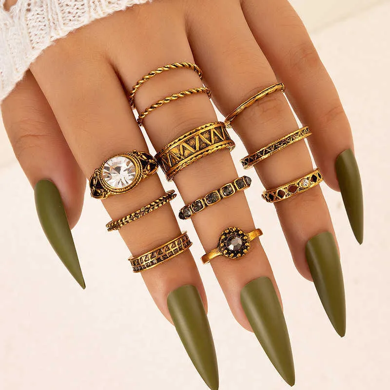 New style inlaid ring set geometric irregular letter ten sets of rings