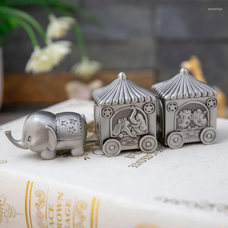 Jewelry Pouches Born Baby Keepsake Gift First Tooth And Curl Storage Boxes Metal Artcraft Trinket Box Vintage Elephant Design