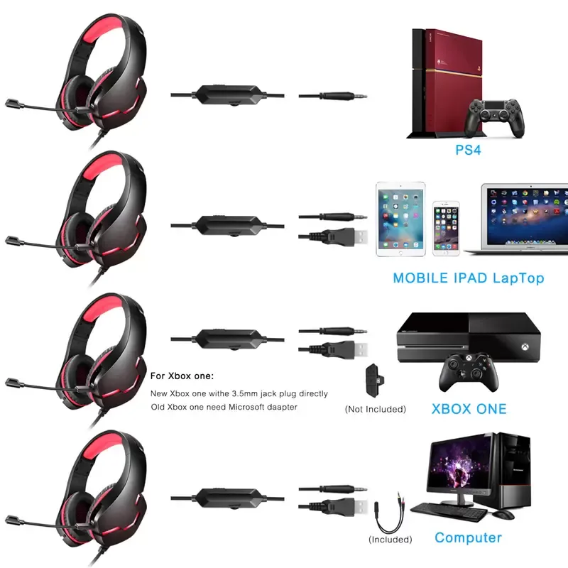 Gaming Headphones Over-Ear Control Headset 3.5Mm Usb Rgb Ergonomic Line Adjustable Headband For Computer J10