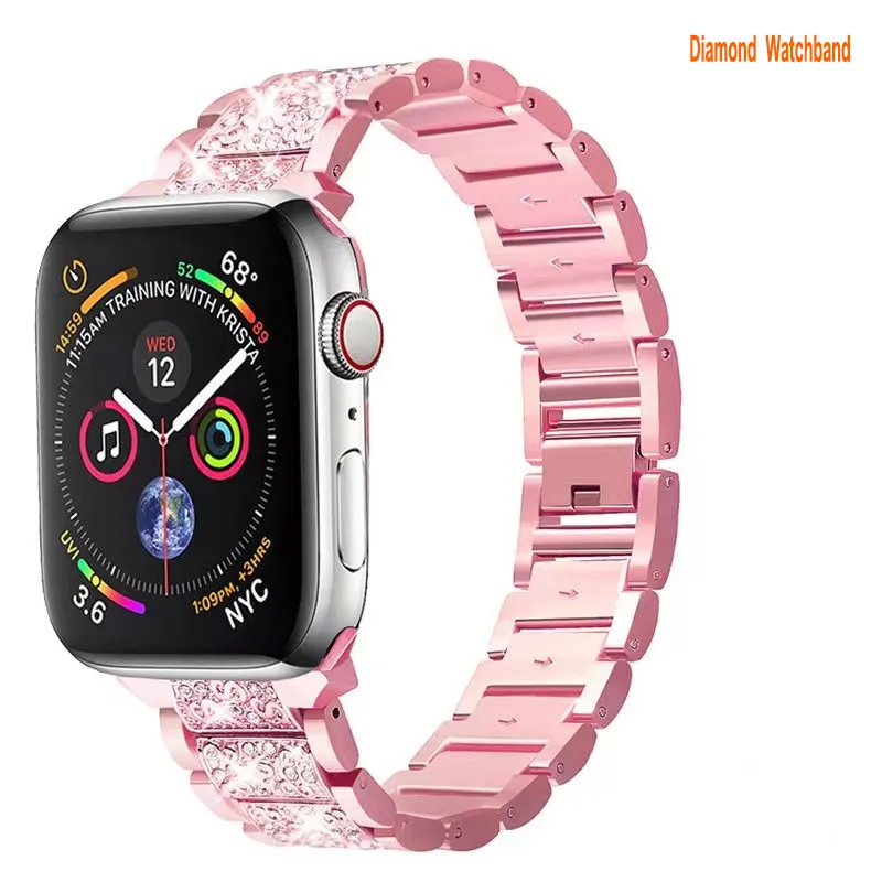 NewWays Compatible Apple Watch Band Series 8 7 41mm 45mm 44mm 42mm 40mm SE 6 5 38mm Bling Diamonds Bracelet for Iwatch Band Womens Shiny Stone Rosegold