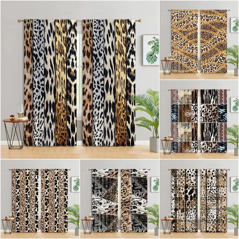 Gordijn drapes collage van luipaard texturen ontwerp mode decoratieve 3D digitale druk slaapkamer woonkamer raam gordijnen 2 panelscurta