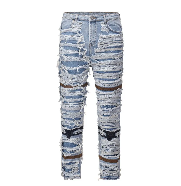 Hip Hop Jeans Men's Pants Beggar Vintage Mens Jean Straight Moto Biker Causal High Street Denim Pants