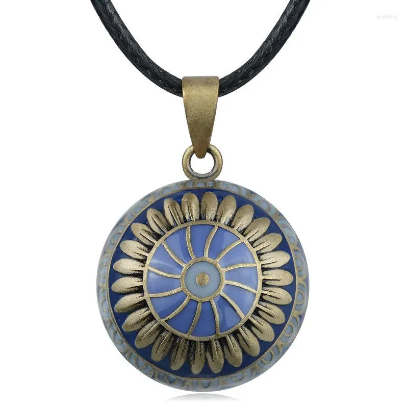 Anhänger Halsketten Eudora 20mm Vintage Dunkelblaue Sonnenblume Harmonie Bola Kugel Halskette mit Klangspiel Schwangerschaft für Mama