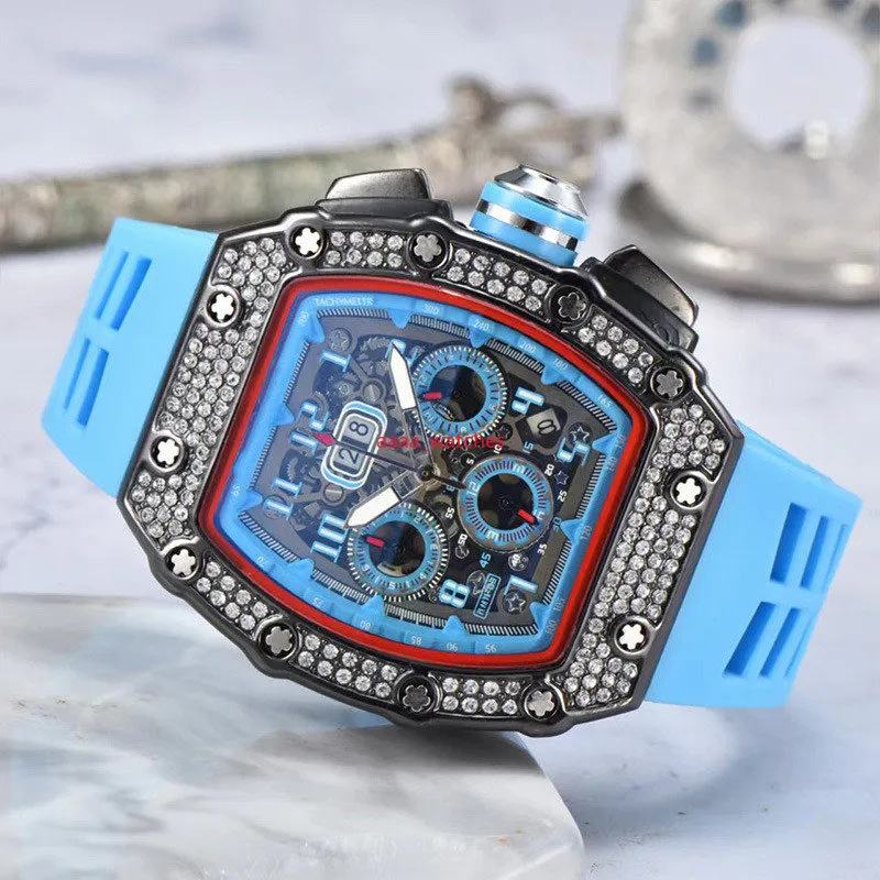 6 pin Diamond Automatic Date 2022 Limited Edition Men s Watch Top brand luxury full function Quartz watches Silicone strap LAW