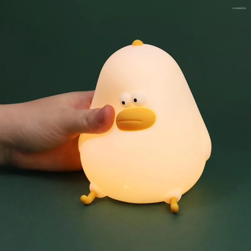 Veilleuses Tactile Lumière Mignon Petit Gros Poulet Silicone Pat USB Charge Animal Coloré Lampe Chambre Décor De Bureau