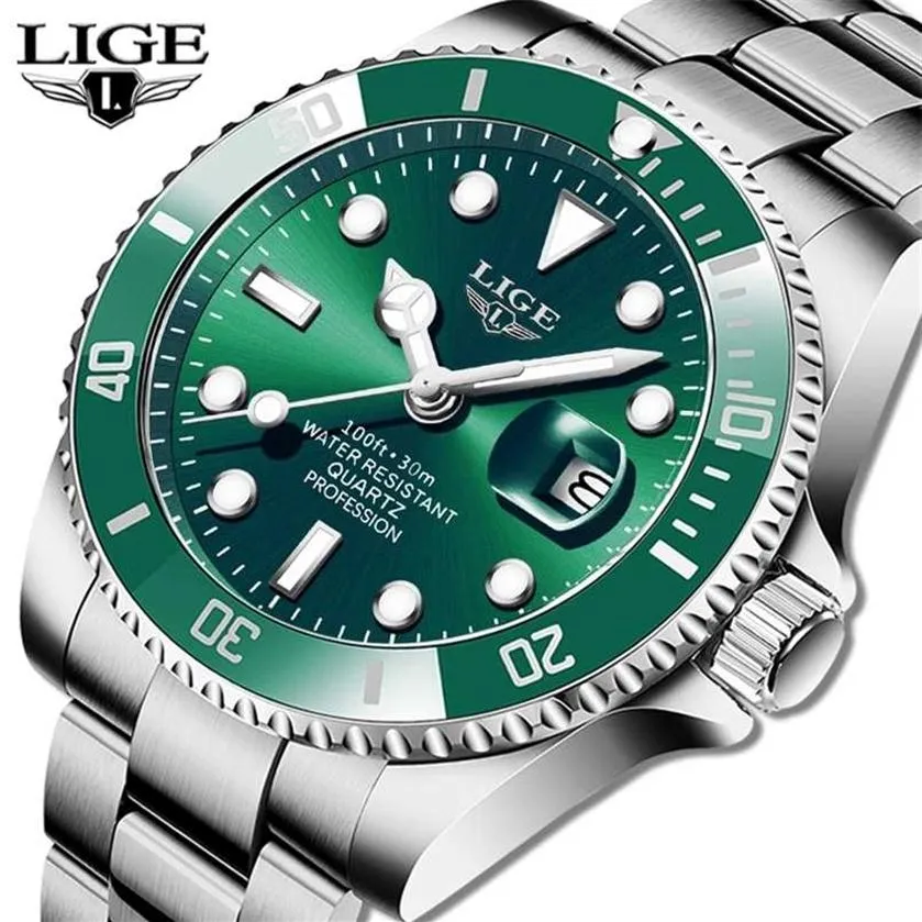Lige topmerk luxe mode -duiker Watch Men 30Atm waterdichte date klok sport horloges heren kwarts polswatch relogio masculino 211013202n