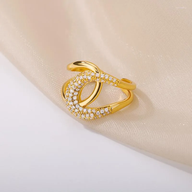 Pierścionki ślubne kryształowy cyrkon podwójny kształt litery U dla kobiet bez stali stalowy otwieranie regulowanego kobiecego pierścienia geometrycznego biżuterii 2022