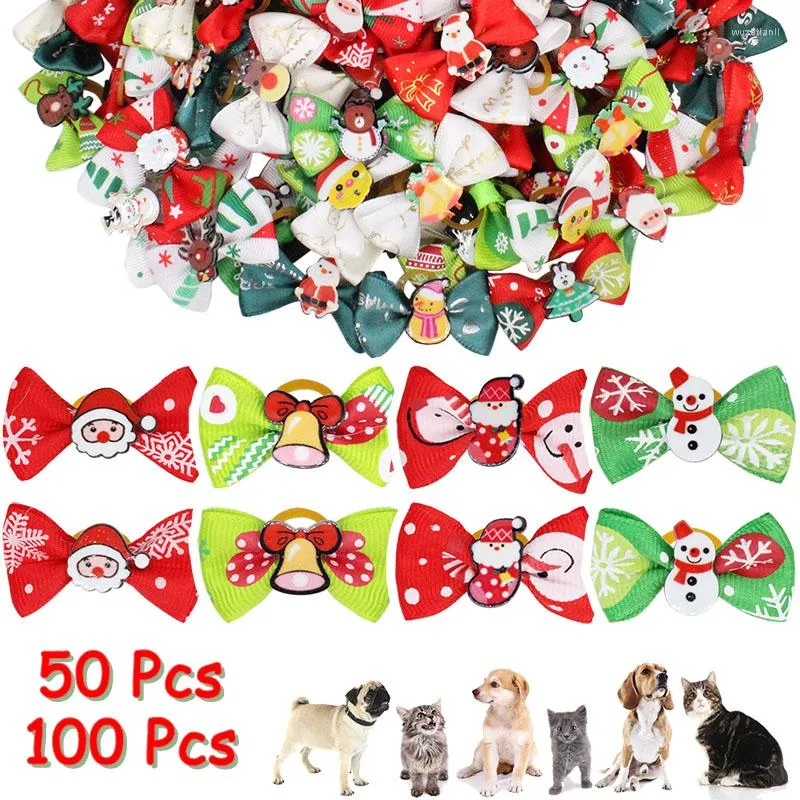 Hundkl￤der 50/100 st julb￥gar husdjur h￥r gummi xmas cat accessoarer semester liten valp grooming