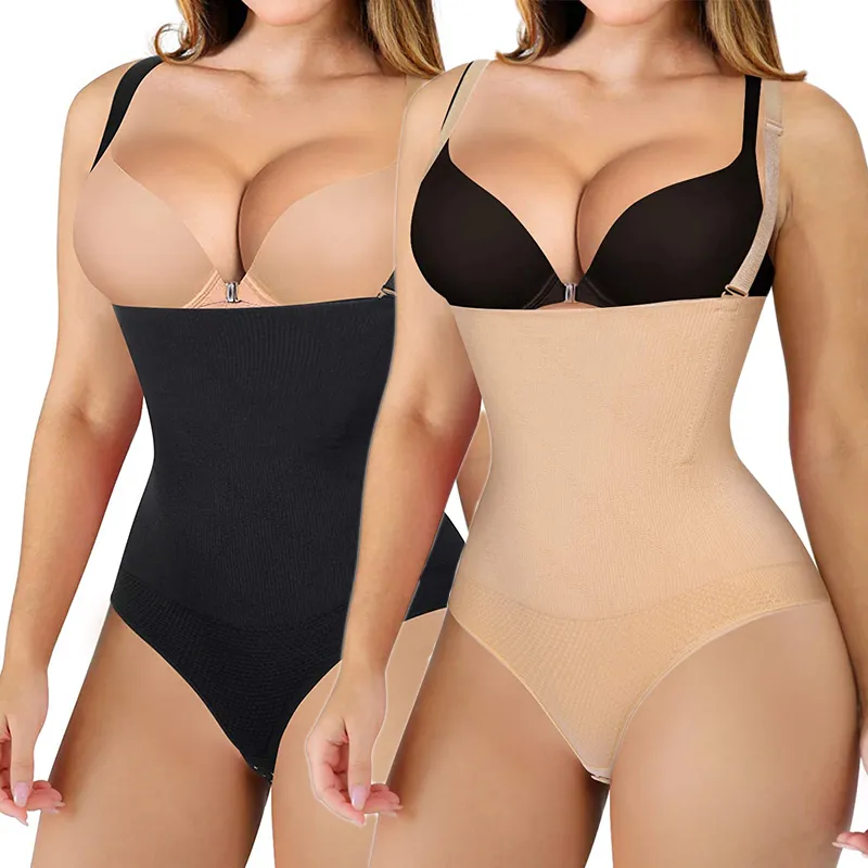 Seamless Plunge Neck Tummy Control Thong Shapewear Bodysuit main image 1