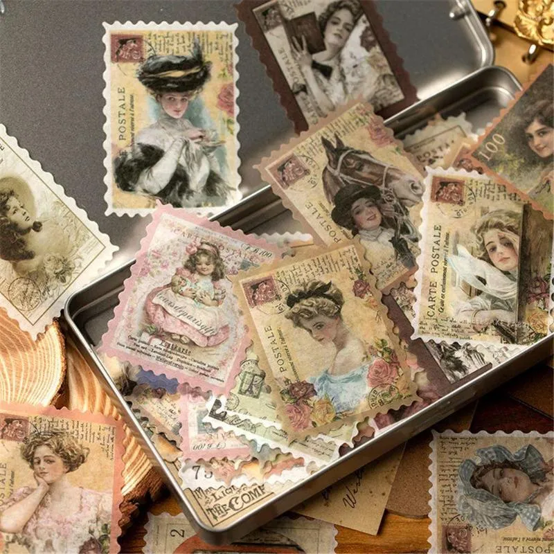 Hediye sargısı 60pcs Yapışkan Diary DIY Malzeme Retro Vintage Ateş Boyama Scrapbooking Çıkartmalar Mühür