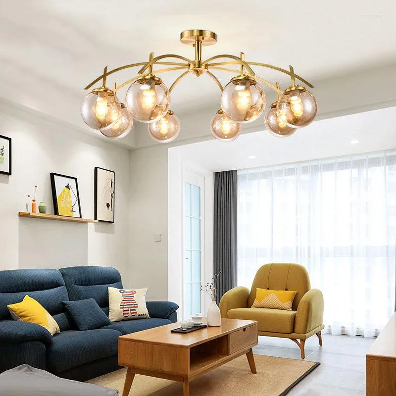 Chandeliers Rose Gold Chandelier Foyer Bedroom Kitchen Island Glass Balls Bubbles Tree Branch Ceiling