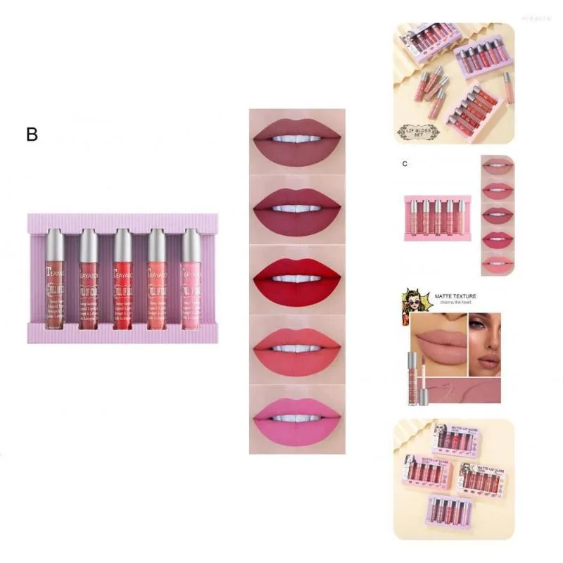 Lip Gloss Natural 5pcs/Set Beauty langdurige matte mini make-up vloeibare lippenstift zachte textuur voor vrouwen