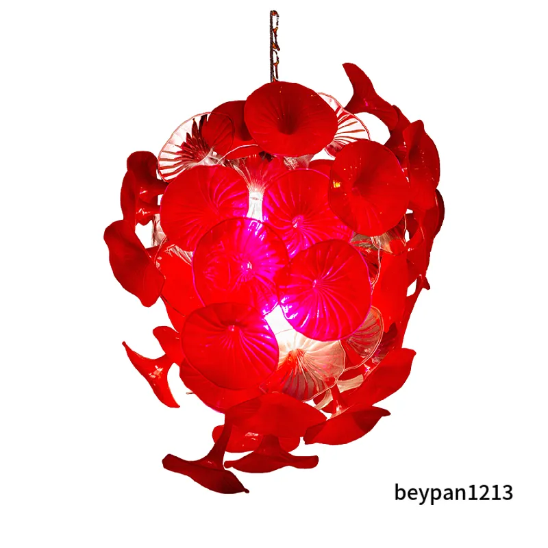 Romantic Red Morning Glory Shape Pendant Lamps CE/UL Certificate Ceiling Lighting Hand Blown Glass Chandeliers Art Light for Hotel Club KTV House Decor LR1372