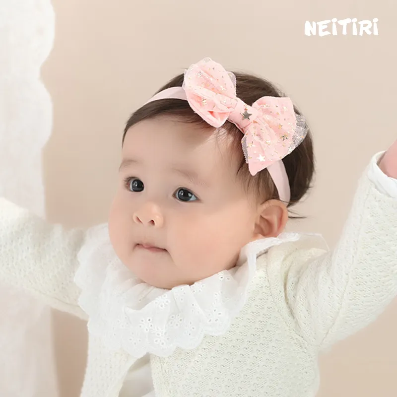 Diademas de estrella de punta dorada, banda para el pelo con lazo de encaje, accesorios de joyería para fiesta de bebé, regalo de cumpleaños para niña BR076