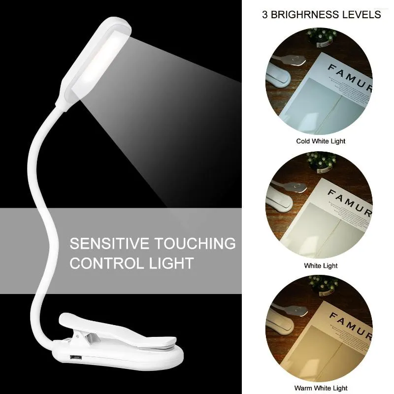 Bordslampor Klipp på LED -lampan USB -uppladdningsbar ögonskyddsskrivbord för sängrummet sovrum