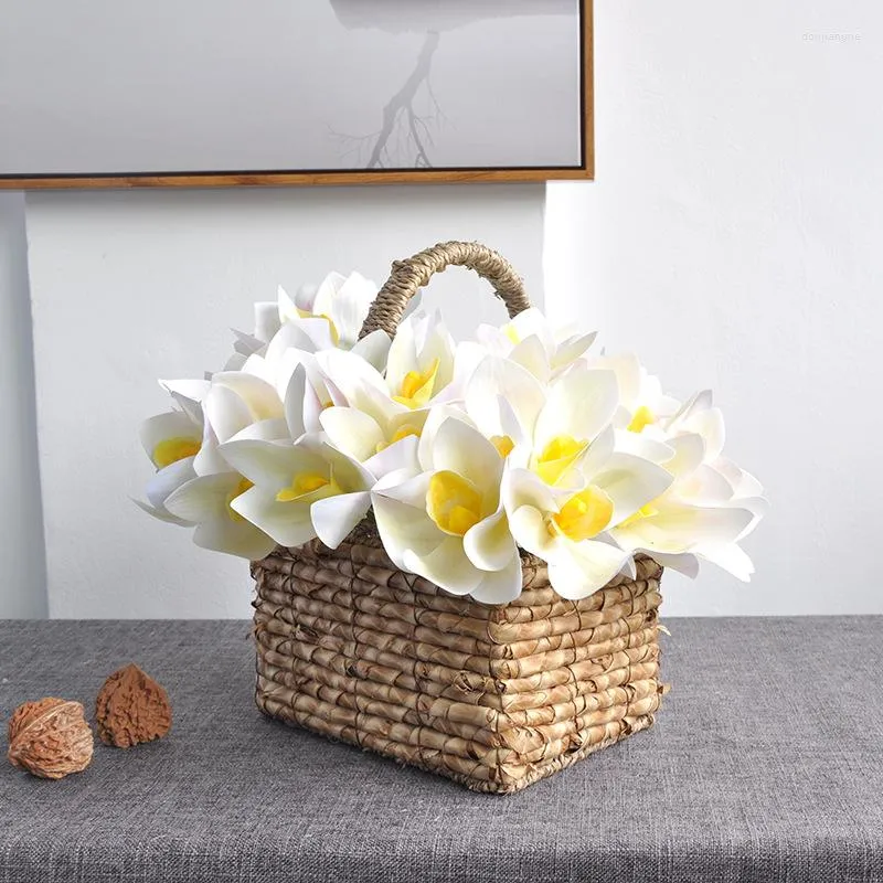 Decoratieve bloemen 4 stcs/boeket kunstmatige bloem zijden orchild hybride cymbidium 27 cm bruids boeketten nep thuisfeest bruiloft decoratie