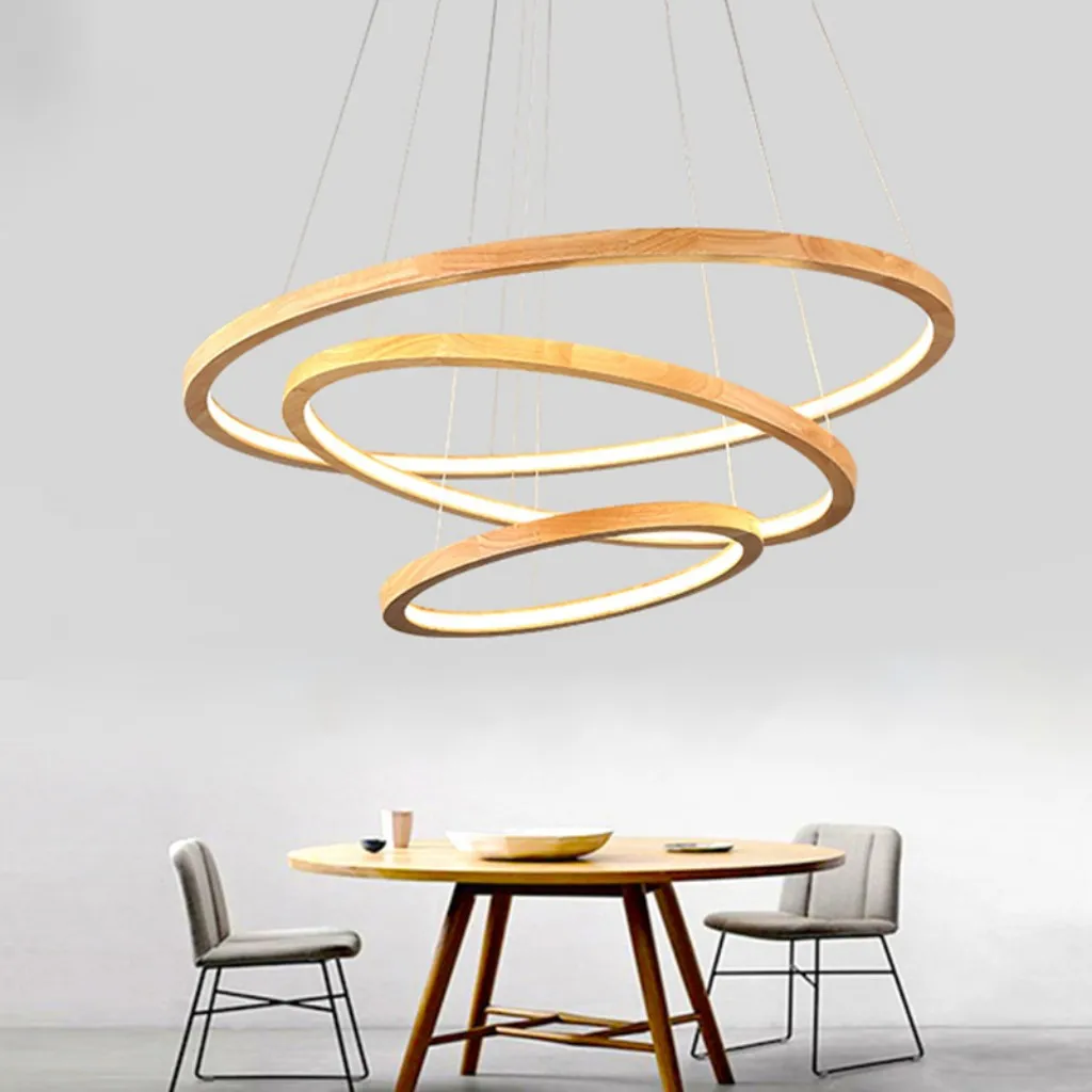 Ring Wood Led Chandelier Pendant Lamps Modern Villa Living Room Bedroom
