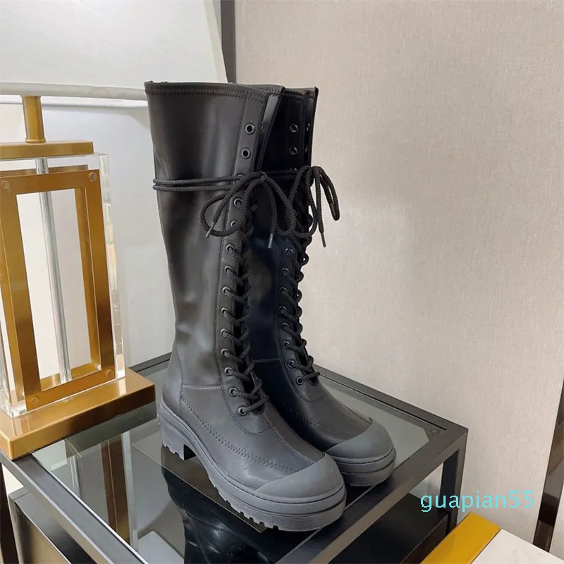 European and American leather boots thick soled lace up back zipper boots Autumn winter 2022 British vintage high Martin