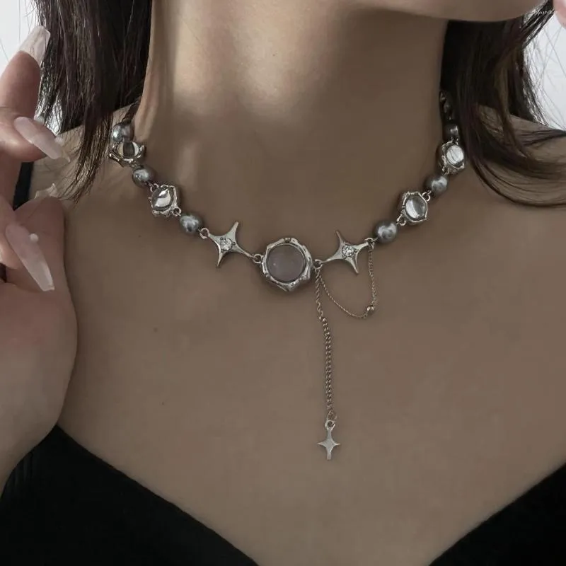 Łańcuchy bajki błyszczący kryształowy łańcuch gwiazdy Tassel naszyjniki kpop egirl moonstone perełki choker dla kobiet biżuteria imprezowa biżuteria