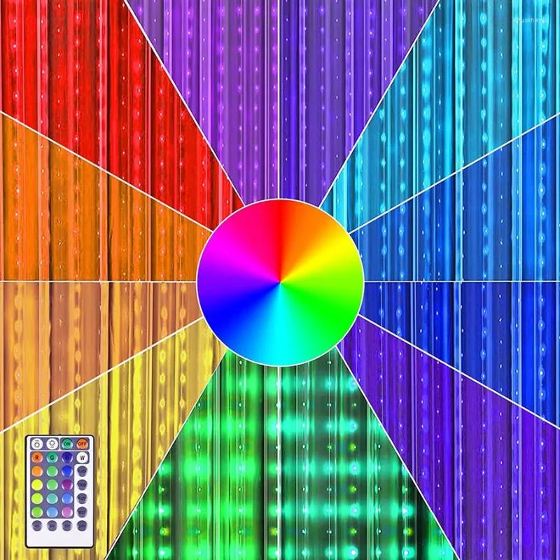 Strings RGB Window Gordijn String Licht 300Led 16 kleuren Kerstfee met afstandsbediening voor feest Wedding Wall Decor