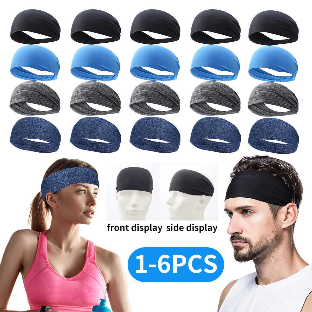 Yoga hårband 1-6pc pannband för kvinnor män super elastisk mjuk sport svettband adend absorberande pannband svett hår huvudband för fitness l221027