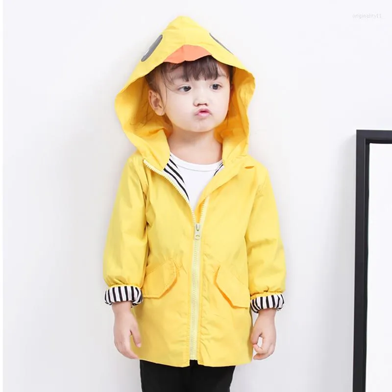 Coat Autumn Spring Waterproof Duck Hoodie Zipper Children Clothing Outerwear Kids Baby Girl Boy Cartoon Trench Jacket