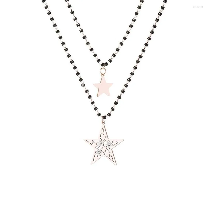 Pendant Necklaces Double Layer Beads Chain Necklace Stainless Steel Stars With Rhinestone Bohemia Trendy Jewelry Gift For Women Accessories