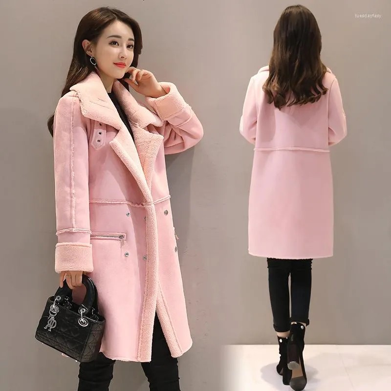 Women's Fur Winter Velvet Suede Jacket Coats Women Outerwear Fashion Coat Thick Warm Faux Sheepskin Long Casual Female Overcoat