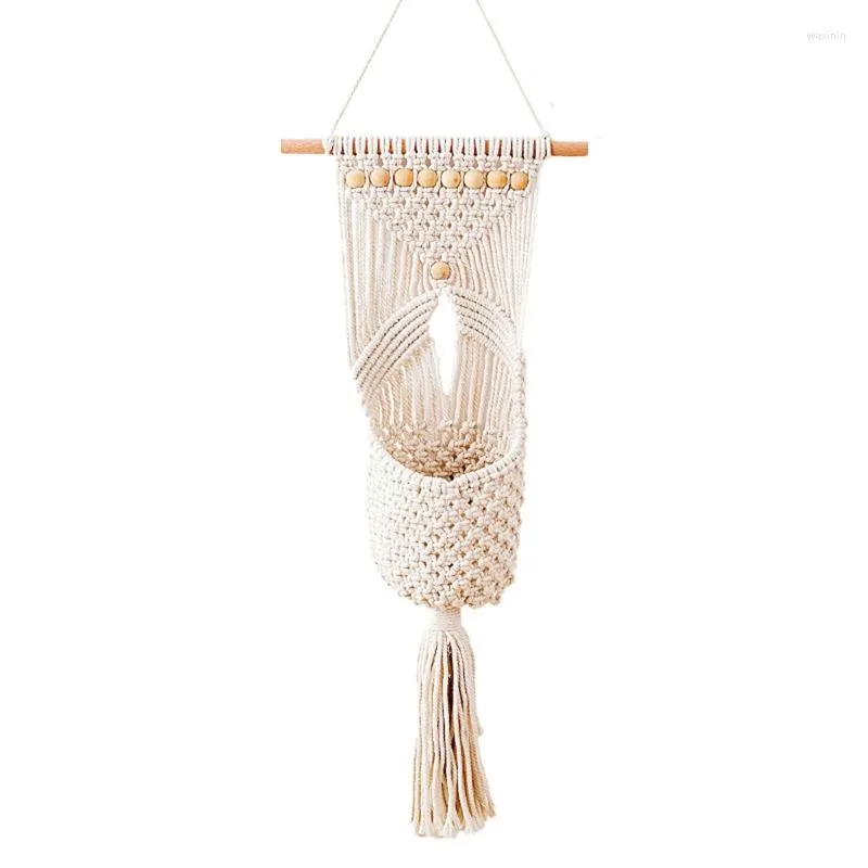 Tapisseries Tissé À La Main Macramé Tapisserie Fruits Fleurs Séchées Panier De Rangement De Fleurs Pour Salon Balcon Décoration Fournitures Pendaison De Crémaillère