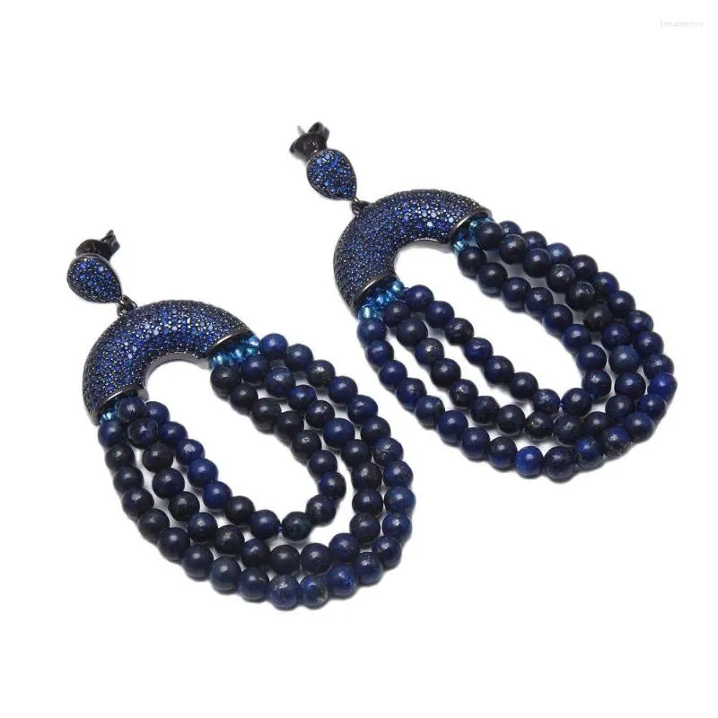 Bengelen oorbellen guaiguai sieraden natuurlijke ronde blauwe lapis lazuli cz pave poststed handgemaakt voor vrouwen