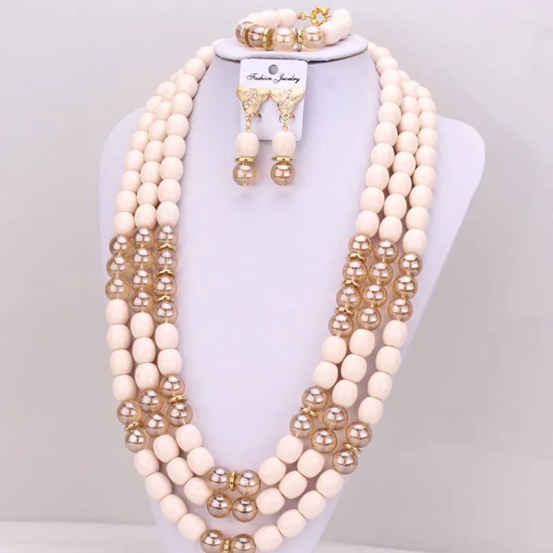 Necklace Earrings Set 4UJewelry African Jewelry Simulated Coral Bridal White And Gold Jewellery For Women