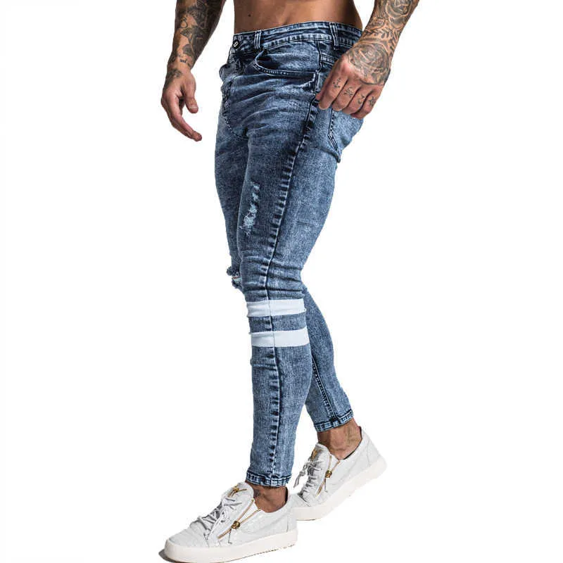 Jeans masculinos Gingtto Slim Fit Jeans Men Blue Jeans calças de jeans masculino Hip Hop Mens Roupas de altura da cintura Jean ZM49 T2221102